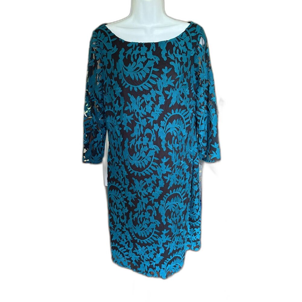 Monsoon Women's Two Tone Lace Black and Teal Dress Size 10